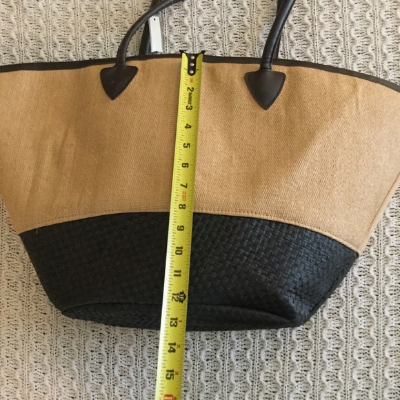 NWT Beach Bag Purse Woven Straw Fiber Lined Black - Picture 6 of 8